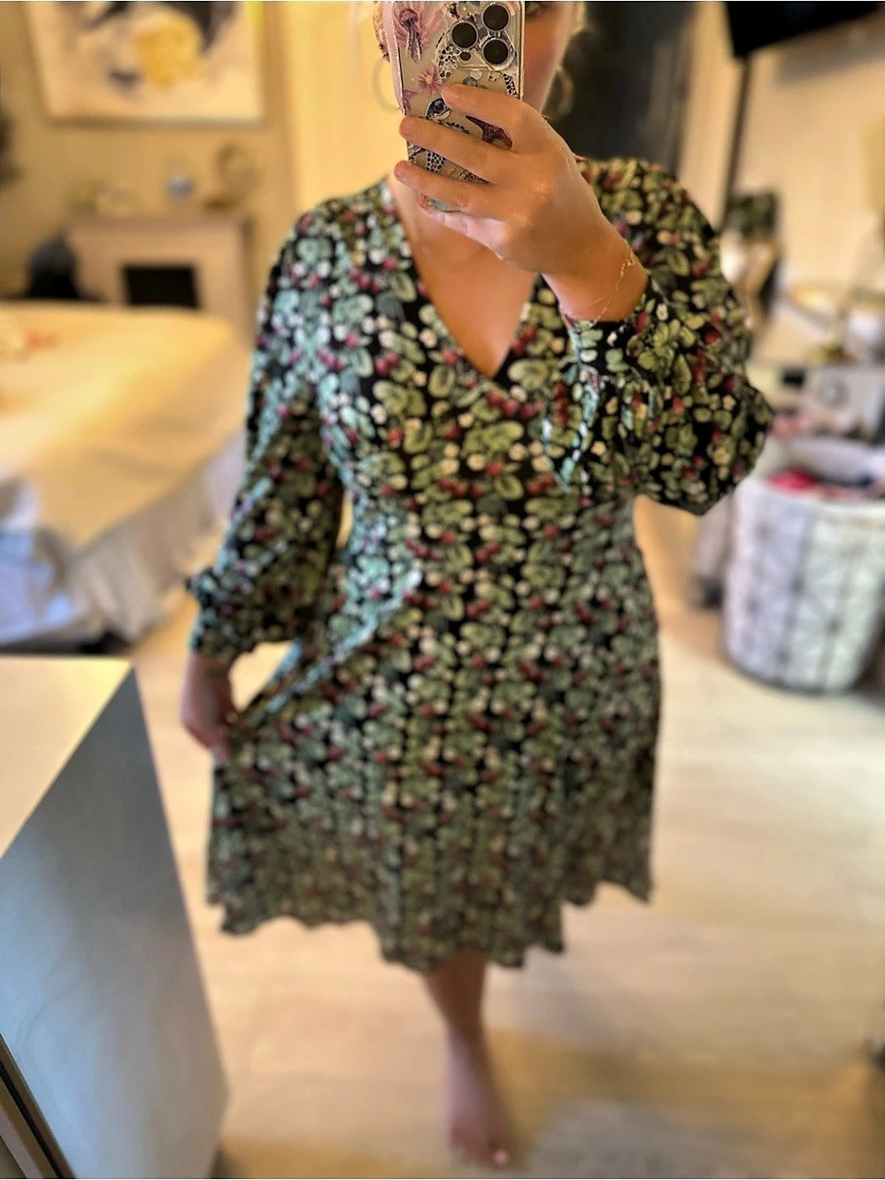 kate quinn strawberry vine Midi Dress in Black & Green Size Medium bamboo NWT - Picture 7 of 12